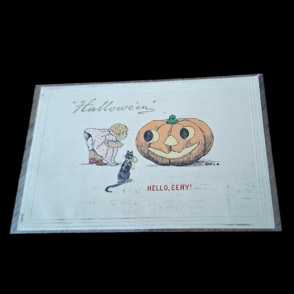RARE 1910 "Hallowe'en: Hello, eeny!" by H.L. Woehler Antique Halloween Postcard - Picture 4 of 10